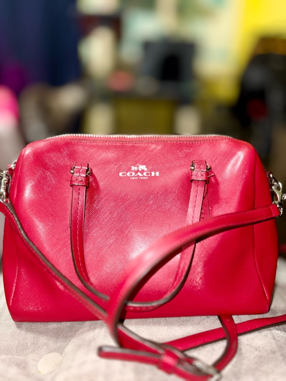 Coach Mini Bennett Satchel Red Crossbody Bag Saffiano Leather Gold Hardware